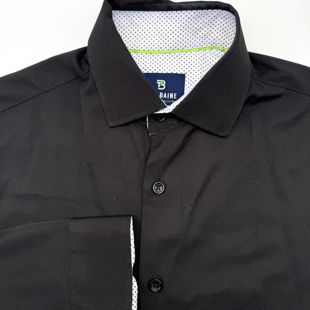 Tom Baine Dress Shirt Mens S Black Performance Slim Fit Stretch Wrinkle Free